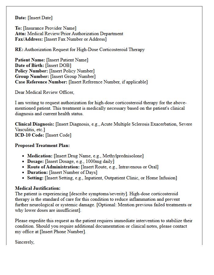 High-Dose Corticosteroid Therapy Authorization Letter