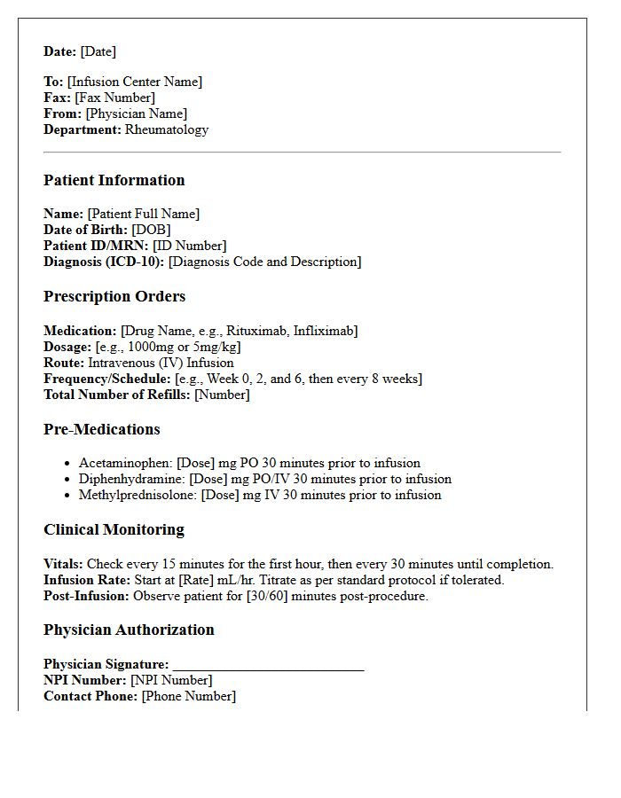 Rheumatology High-Dose Infusion Prescription Letter