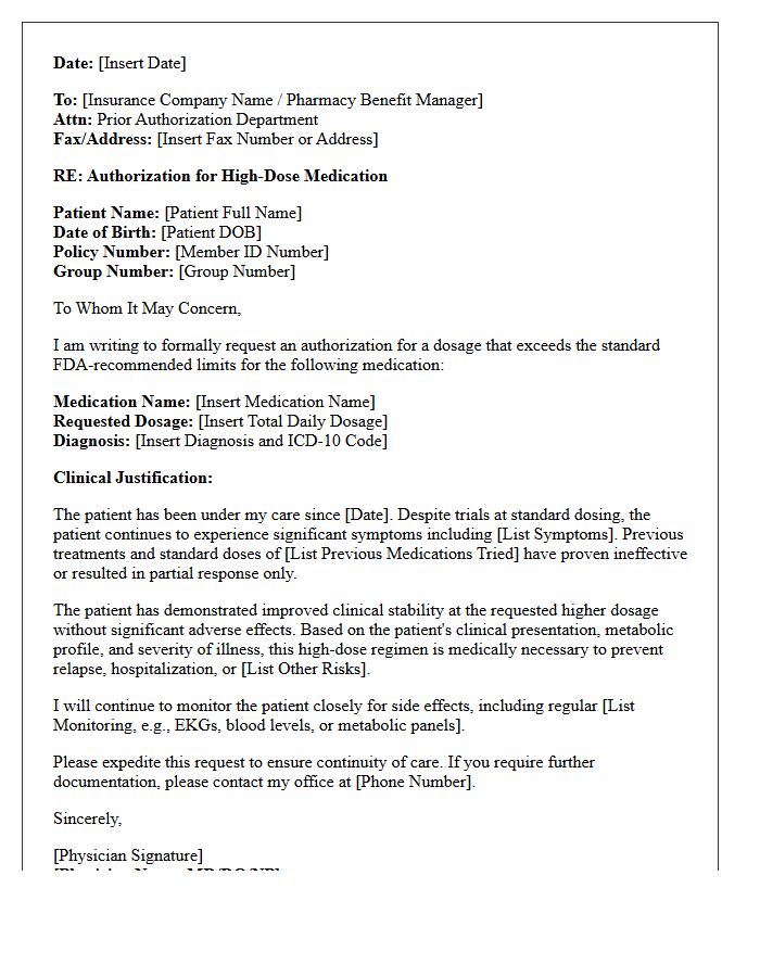 Psychiatric High-Dose Medication Authorization Letter