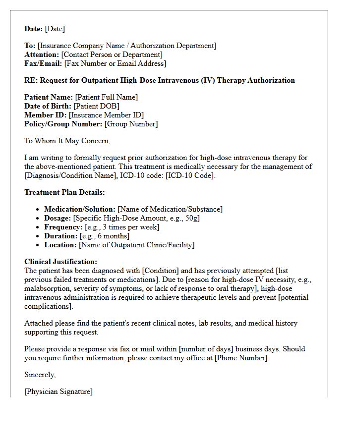 Outpatient High-Dose Intravenous Therapy Authorization Letter