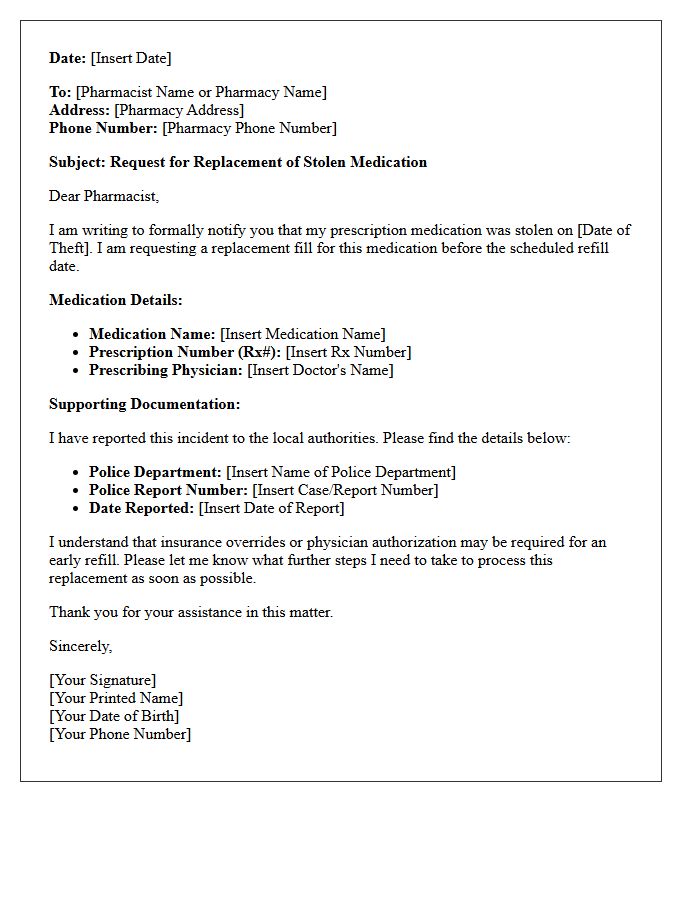 Pharmacy Notification Letter Regarding Stolen Prescription Replacement