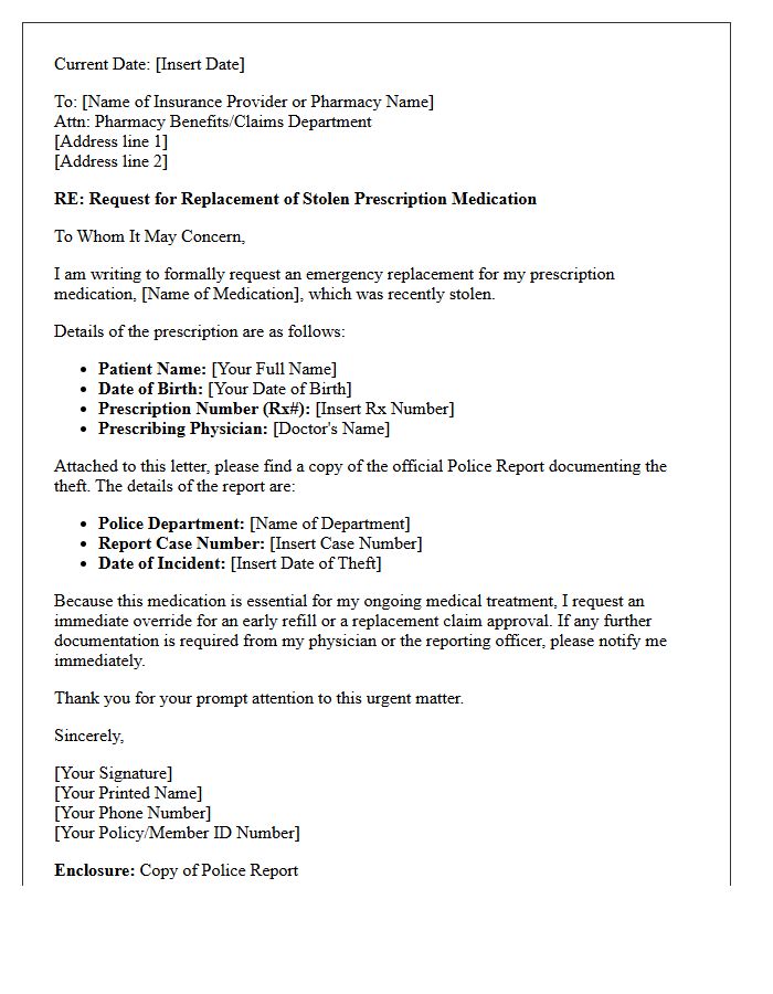 Police Report Accompaniment Letter Validating Stolen Prescription Replacement