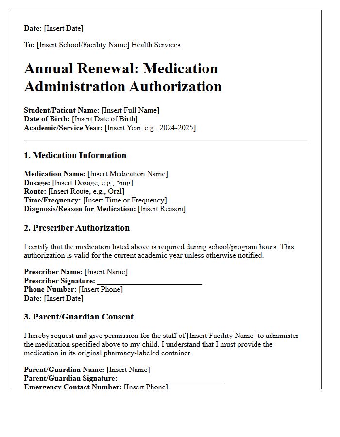 Annual Renewal Medication Administration Authorization Letter