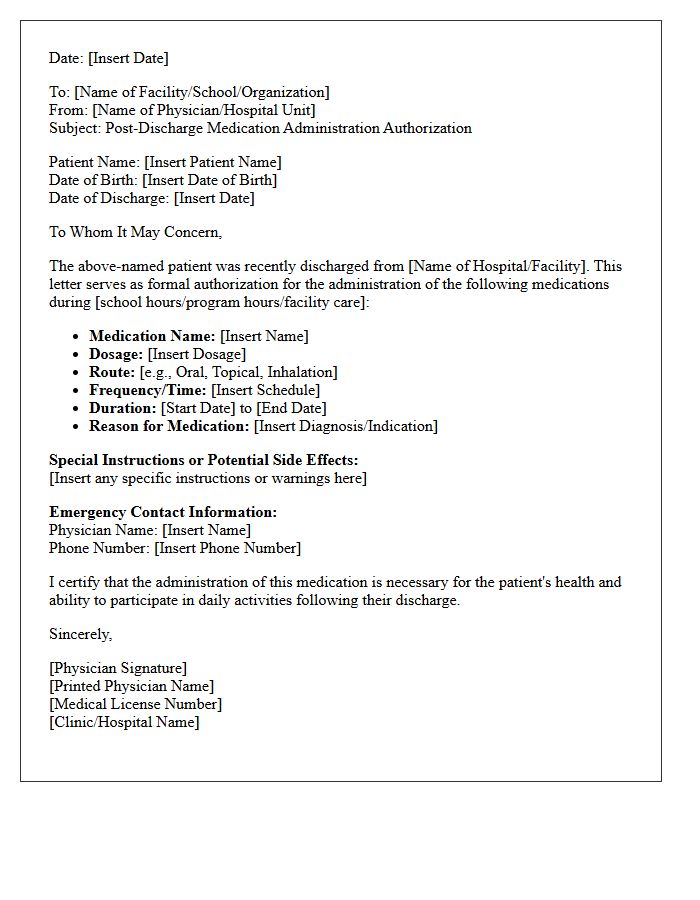 Post-Discharge Medication Administration Authorization Letter