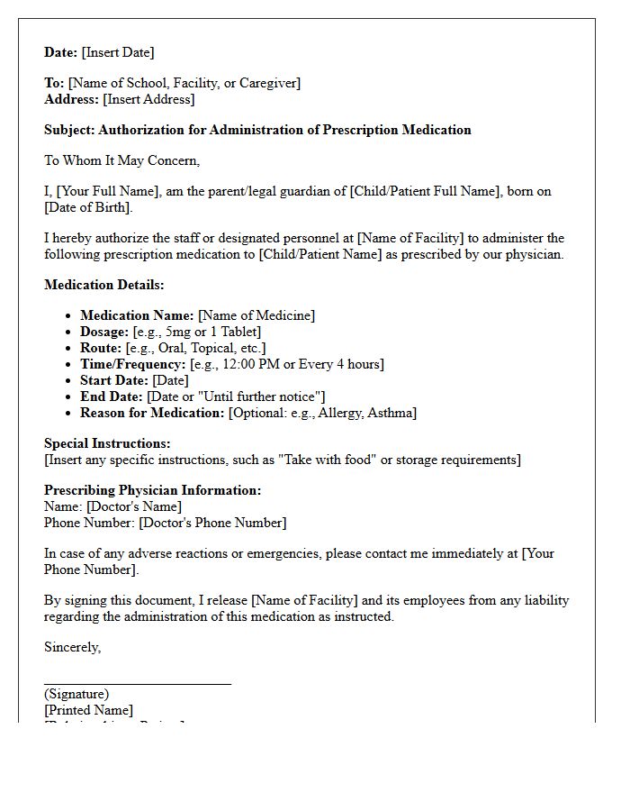Prescription Administration Authorization Letter