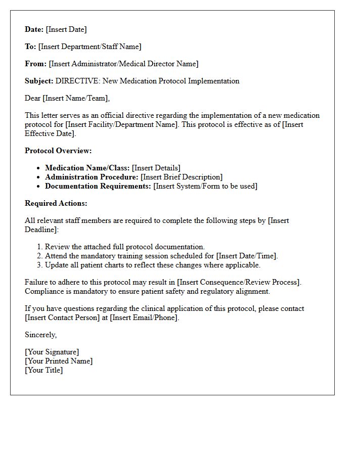 New Medication Protocol Directive Letter
