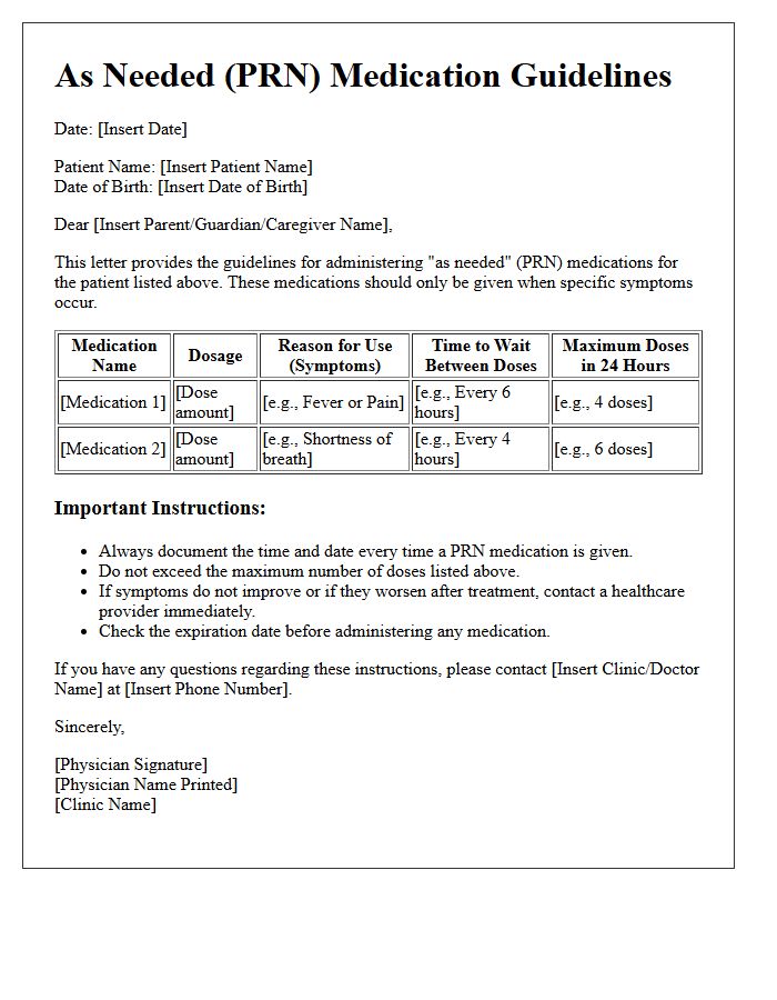 As Needed Medication Guidelines Letter