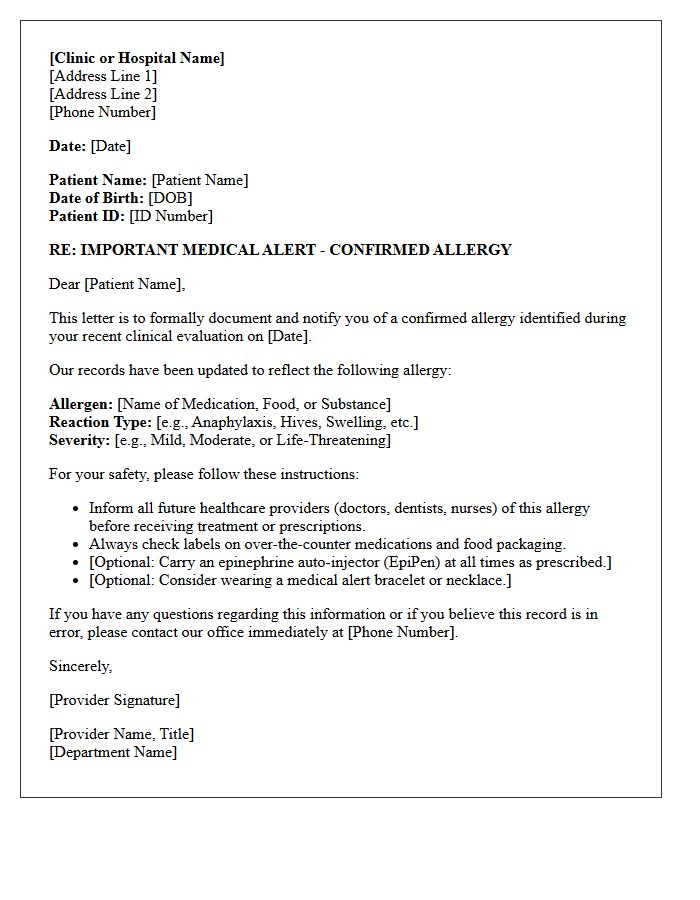 Patient Allergy Warning Letter