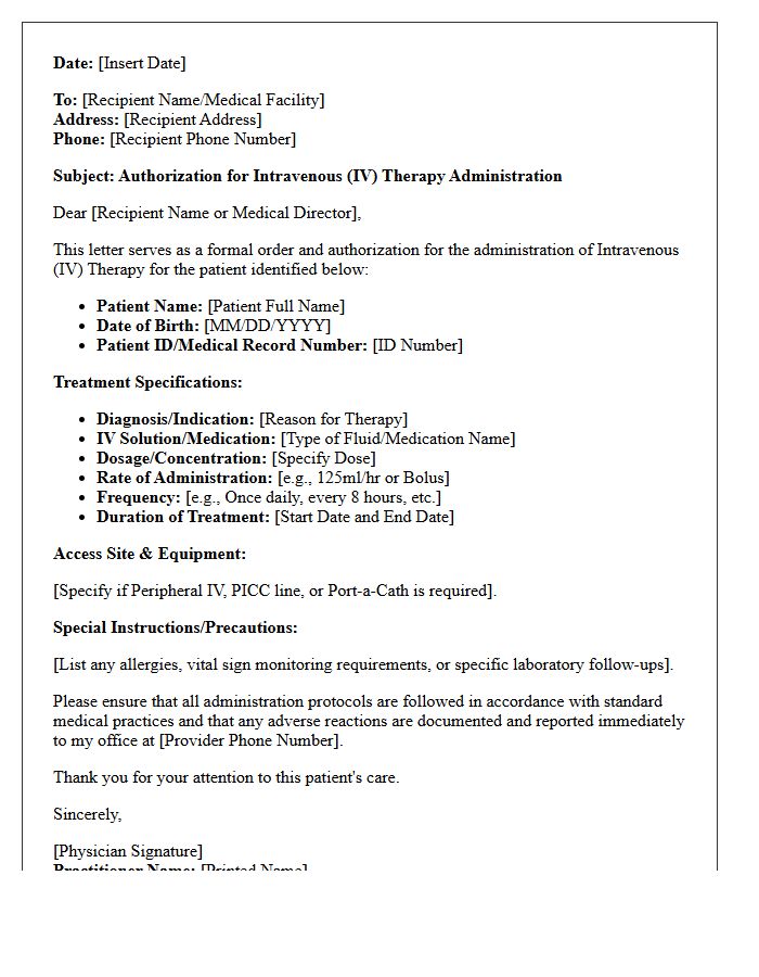 Intravenous Therapy Administration Letter