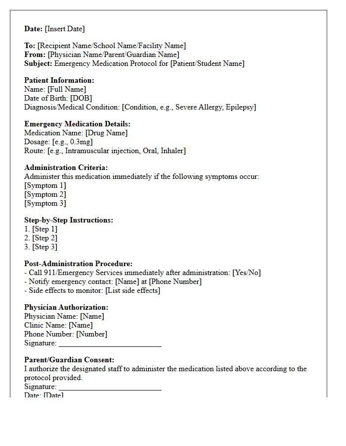 Emergency Medication Protocol Letter