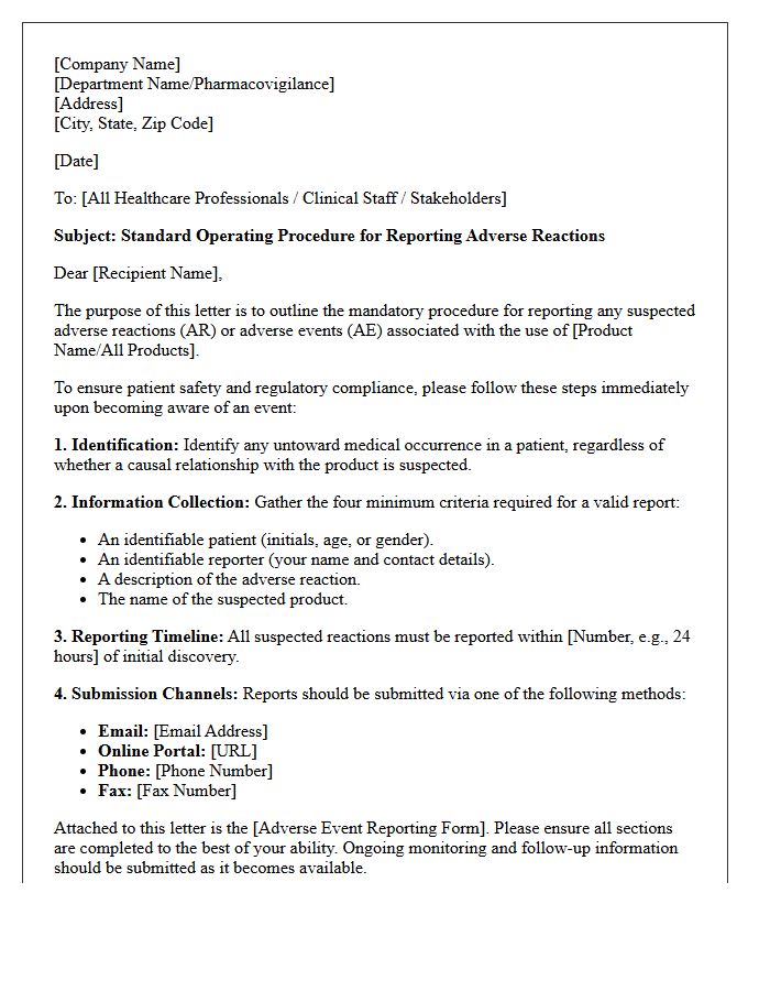 Adverse Reaction Reporting Procedure Letter