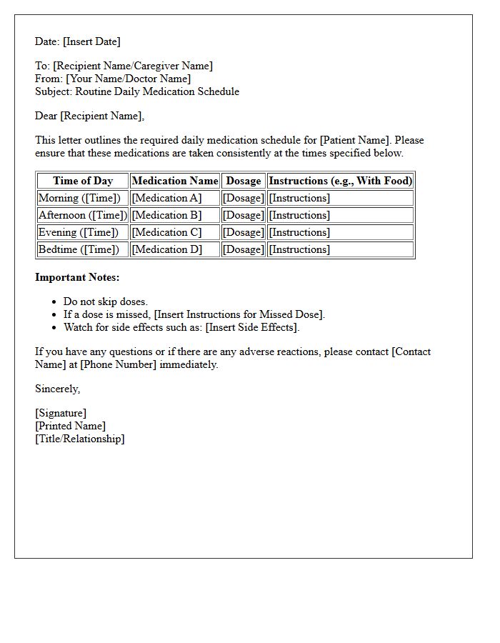 Routine Daily Medication Schedule Letter