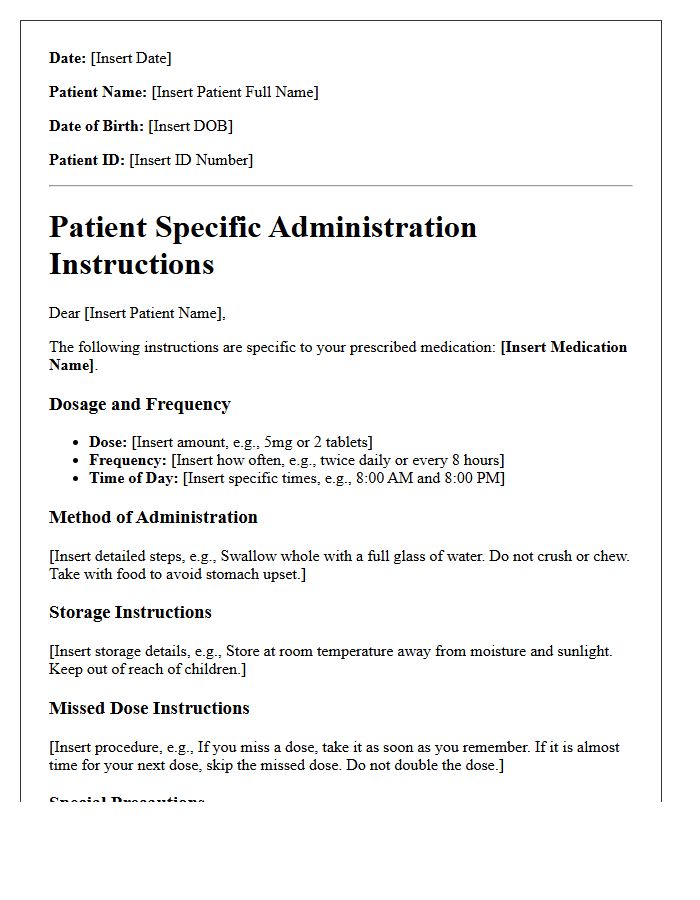 Patient Specific Administration Instructions Letter