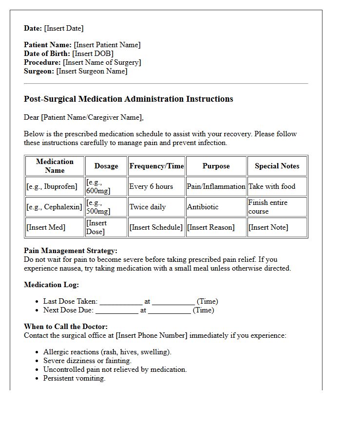 Post Surgical Medication Administration Letter