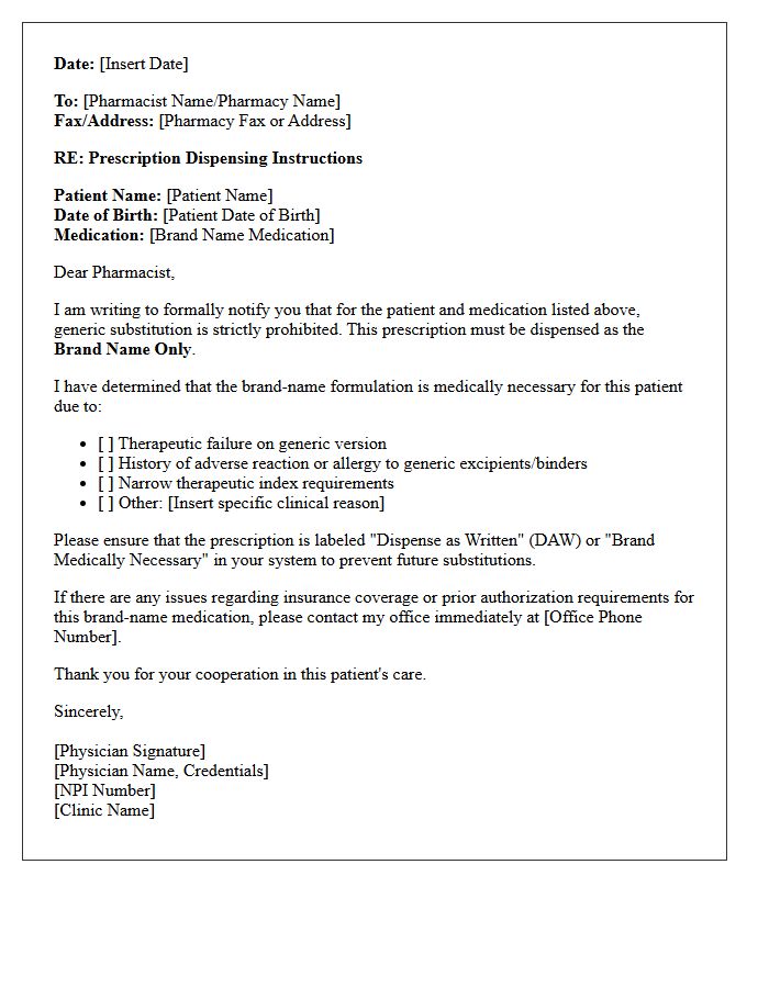 Generic Substitution Prohibition Clinical Letter