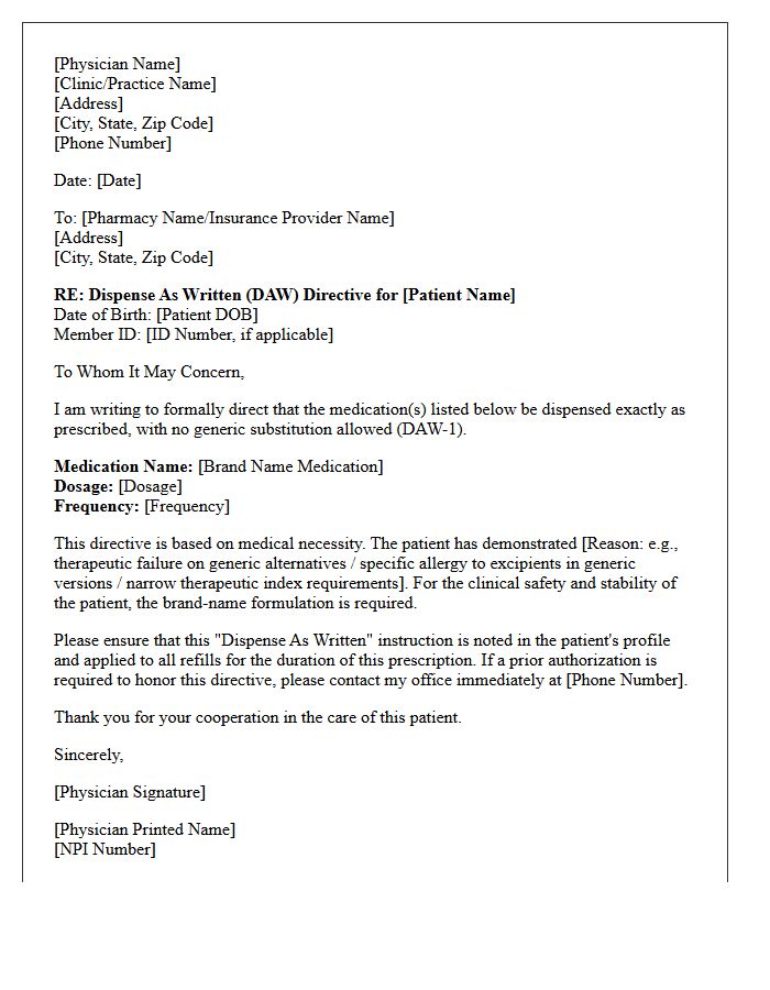 Physician Dispense As Written Directive Letter