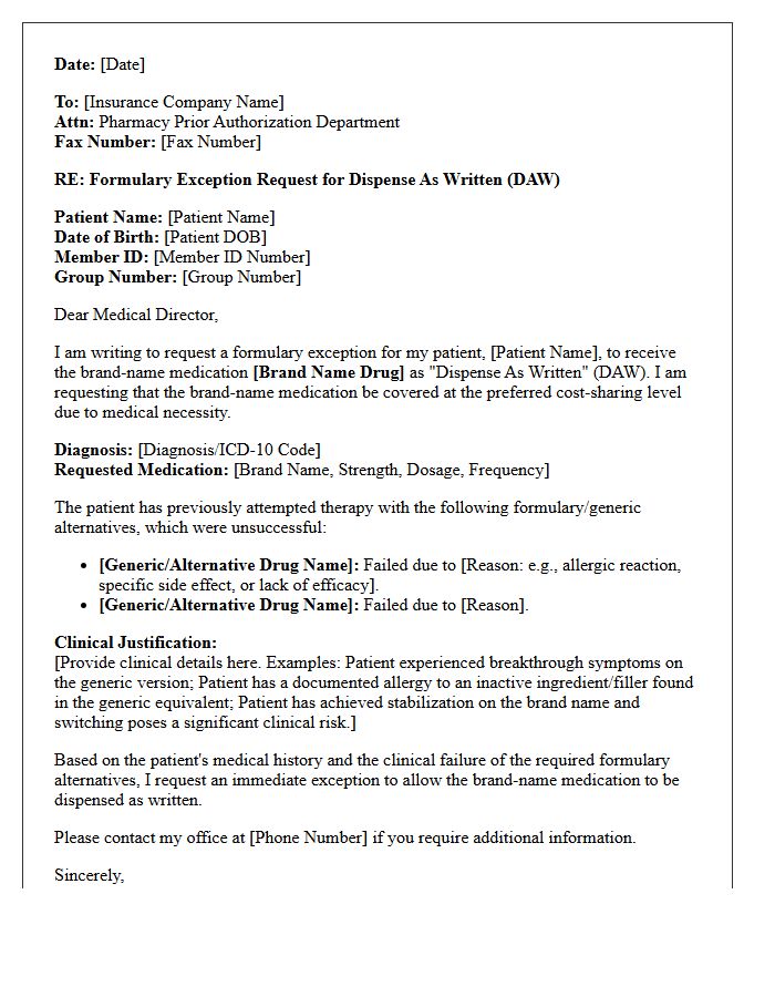 Formulary Exception Dispense As Written Letter