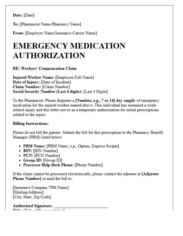 Emergency Medication Workers Compensation Prescription Authorization Letter