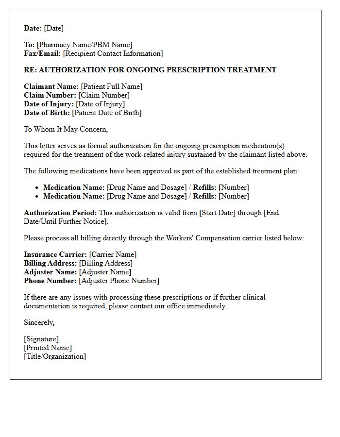Ongoing Treatment Workers Compensation Prescription Authorization Letter