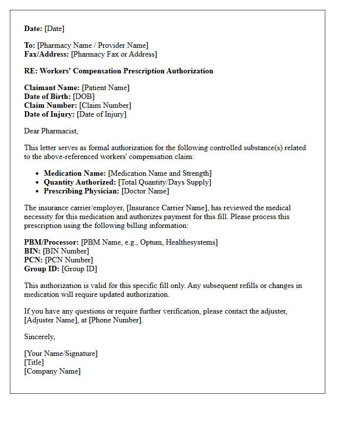 Controlled Substance Workers Compensation Prescription Authorization Letter
