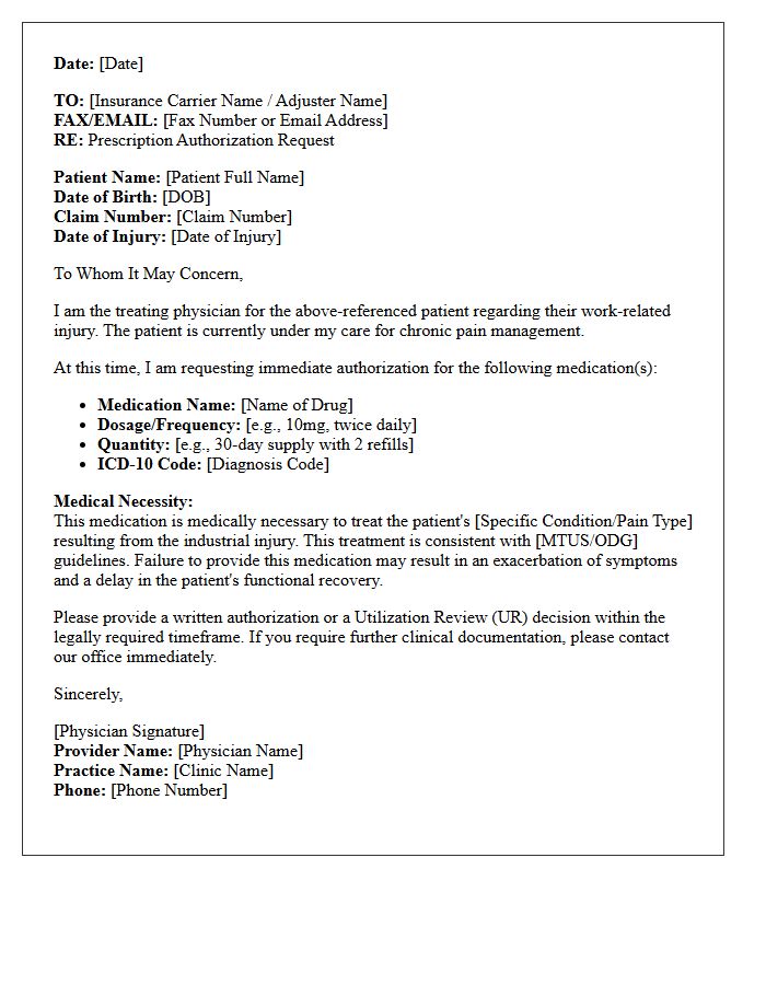 Pain Management Workers Compensation Prescription Authorization Letter