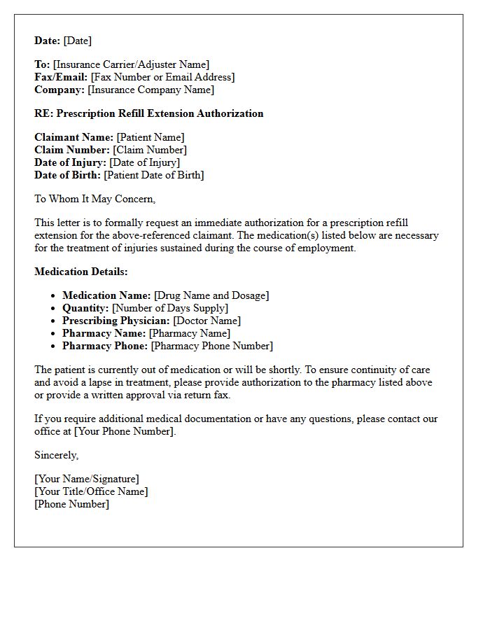 Pharmacy Refill Extension Workers Compensation Prescription Authorization Letter