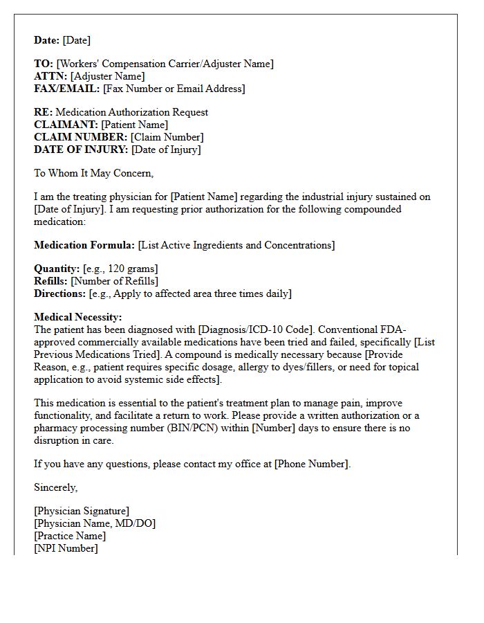 Compound Medication Workers Compensation Prescription Authorization Letter