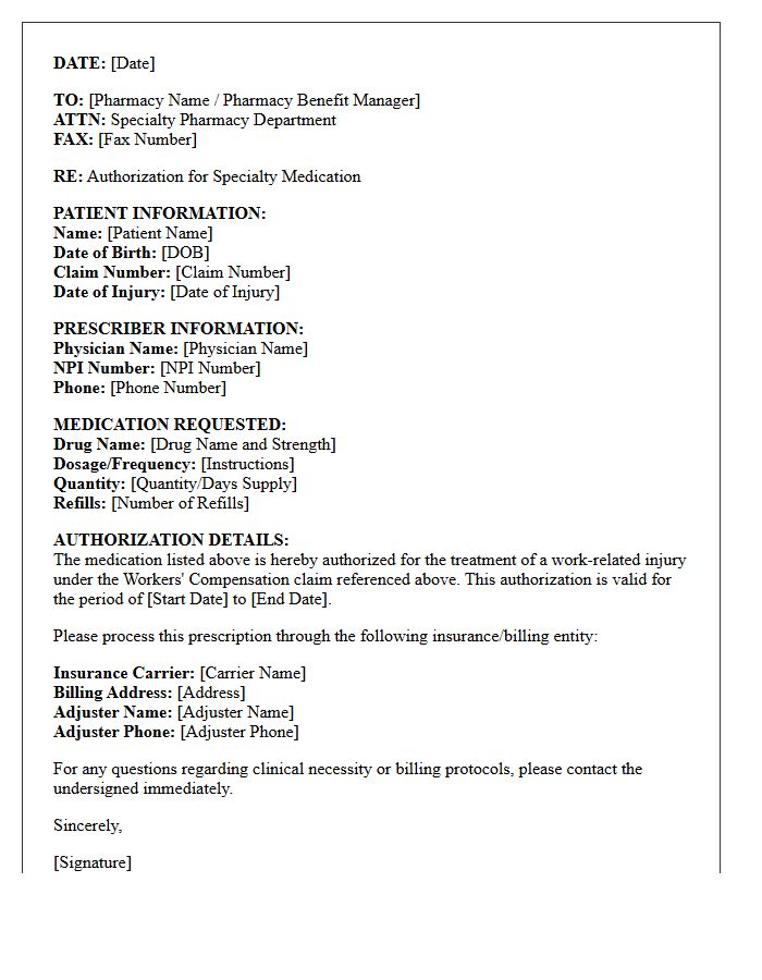 Specialty Drug Workers Compensation Prescription Authorization Letter
