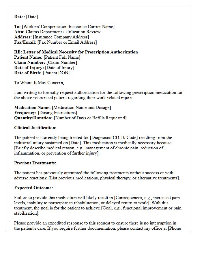 Medical Necessity Workers Compensation Prescription Authorization Letter