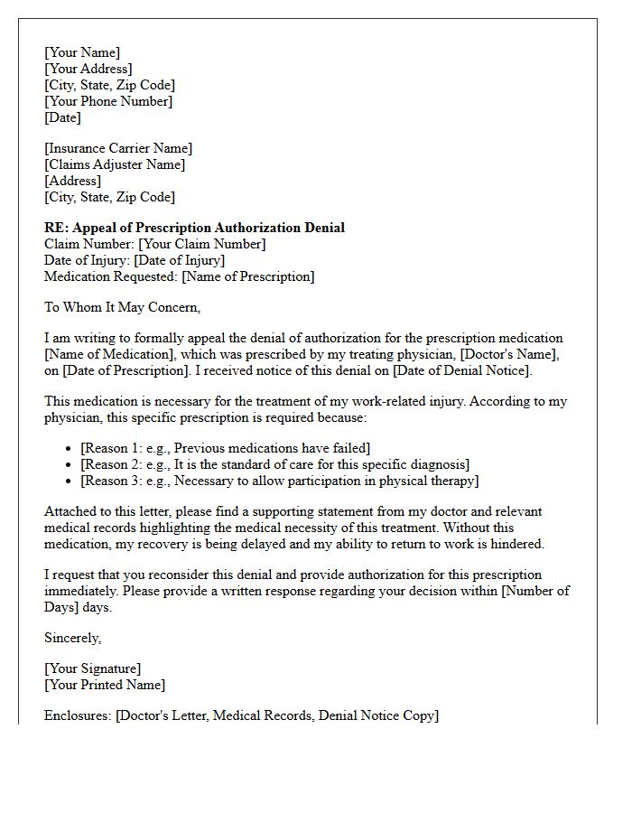 Appeal For Denied Workers Compensation Prescription Authorization Letter