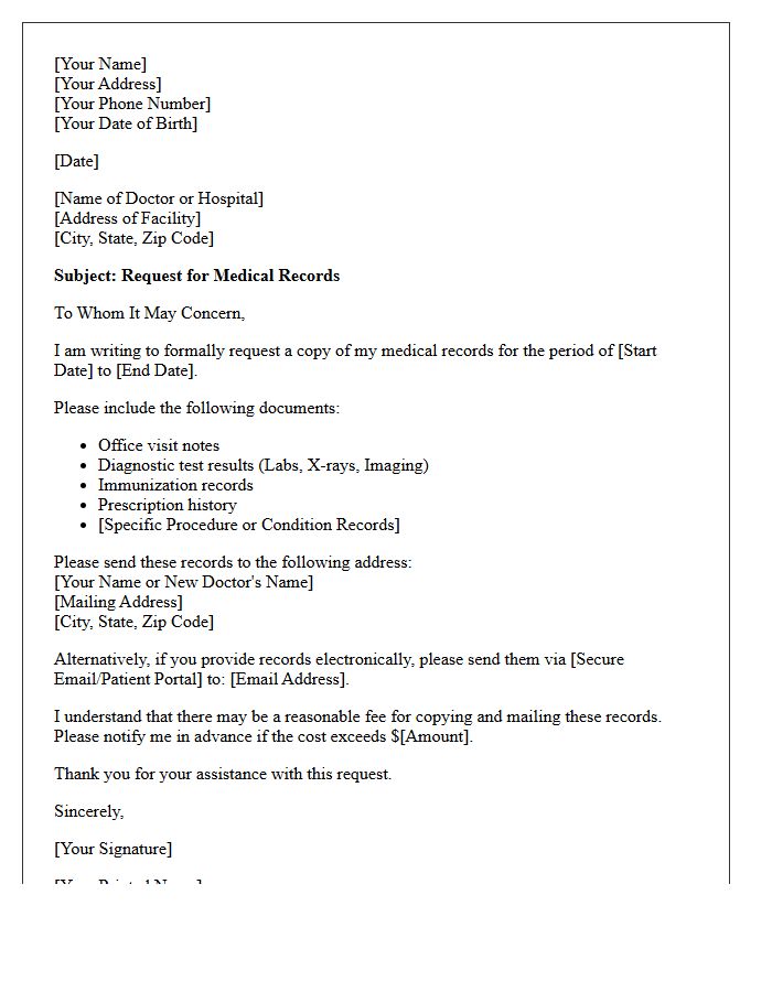 Medical Records Request Letter to Previous Provider