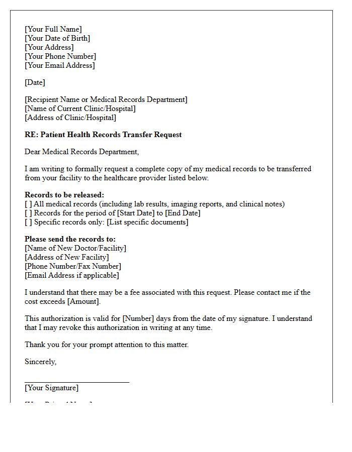 Patient Health Records Transfer Request Letter