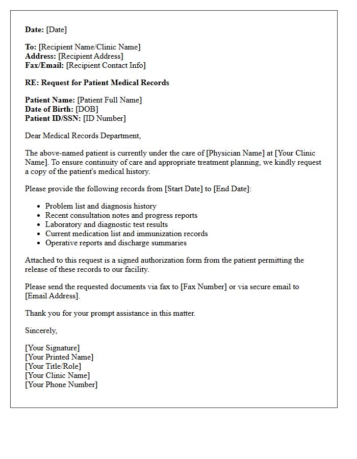 Clinic Letter Requesting Patient Medical History