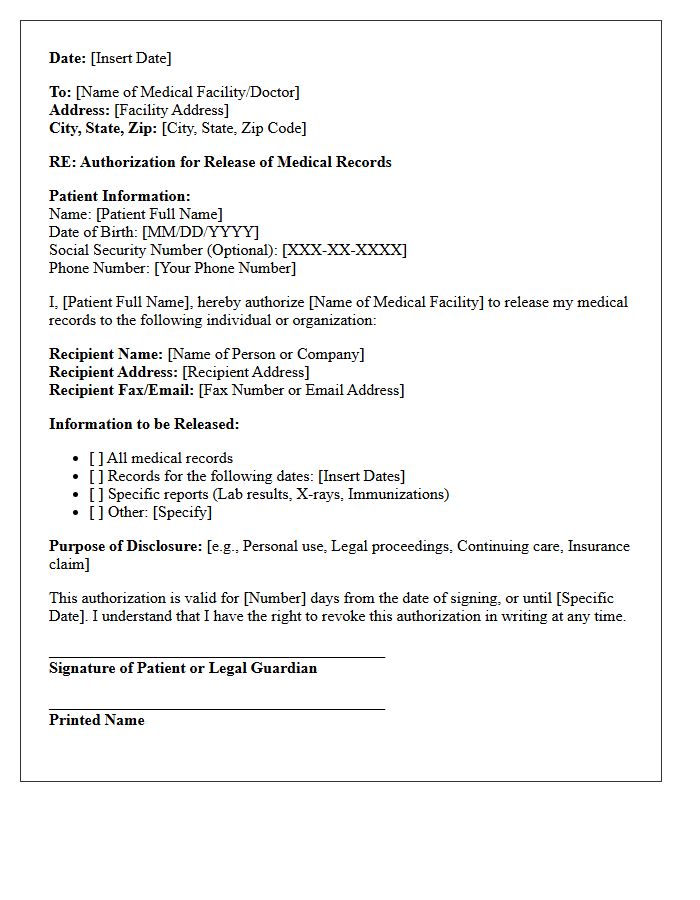 Letter of Authorization for Release of Medical Records