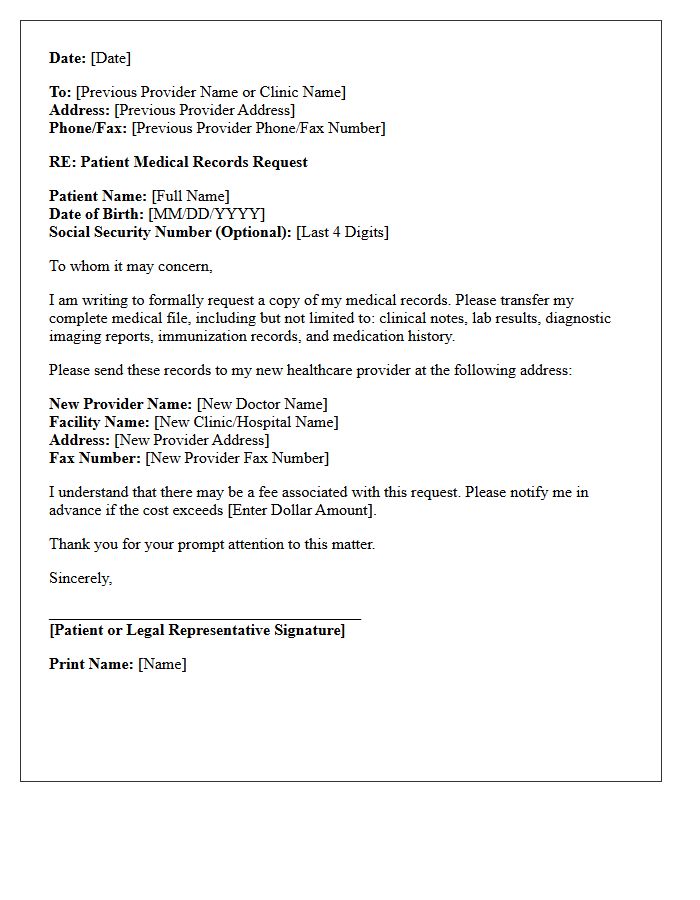 Previous Provider Patient Records Request Letter