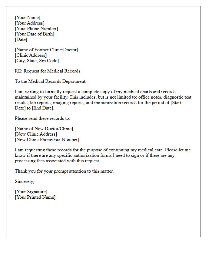 Patient Medical Chart Request Letter to Former Clinic