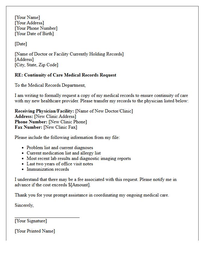 Continuity of Care Medical Records Request Letter