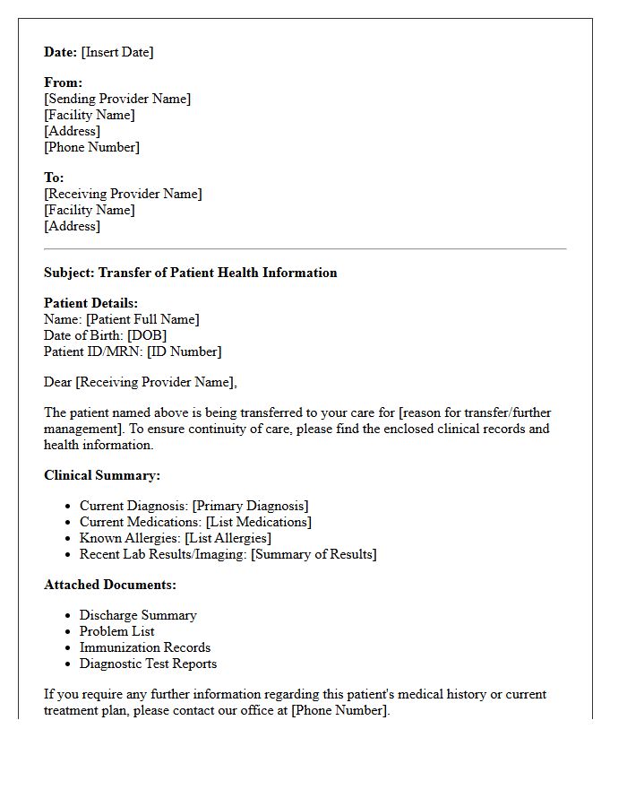 Clinical Letter for Transfer of Patient Health Information