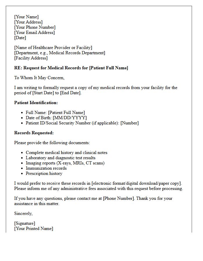Letter of Request for Previous Patient Medical Files