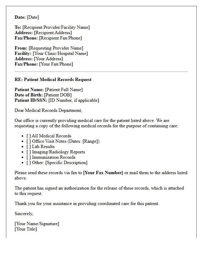 Provider to Provider Medical Records Request Letter