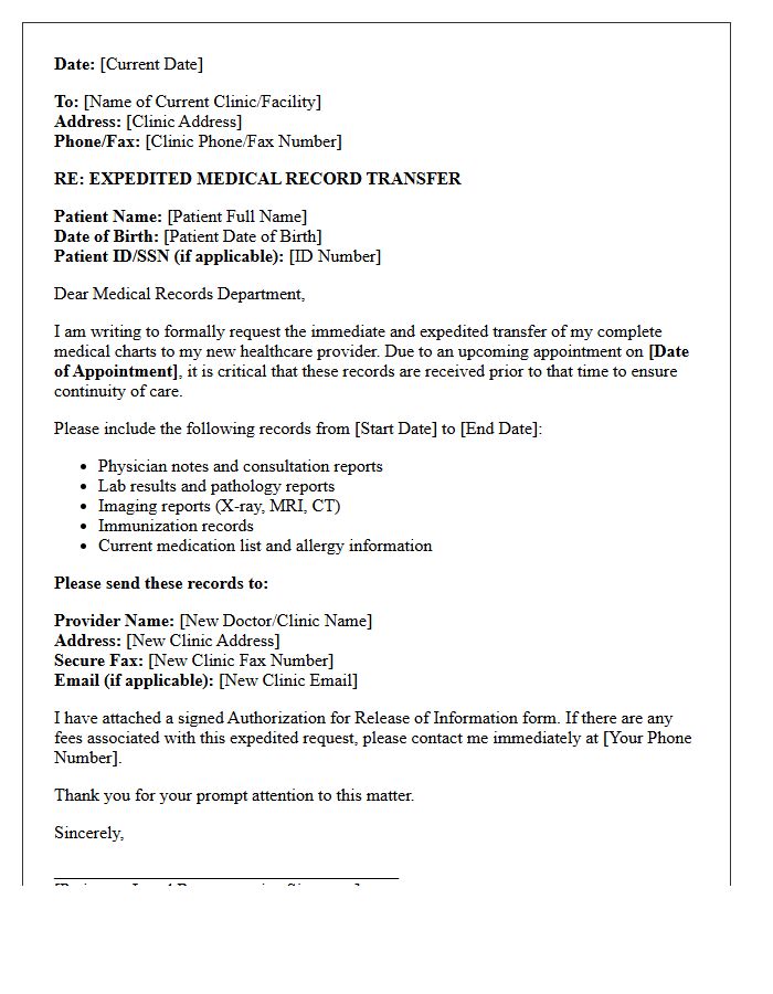 Expedited Patient Chart Request Letter for Clinic Transfer
