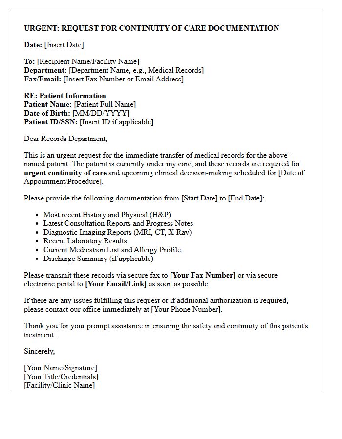 Urgent Continuity of Care Documentation Letter