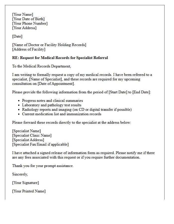 Specialist Referral Medical Records Request Letter