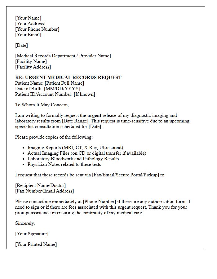 Urgent Diagnostic Imaging and Lab Results Request Letter