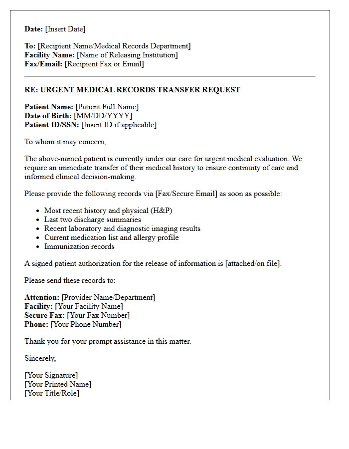 Rapid Patient History Transfer Request Letter