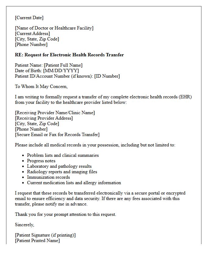 Patient Electronic Health Records Transfer Request Letter
