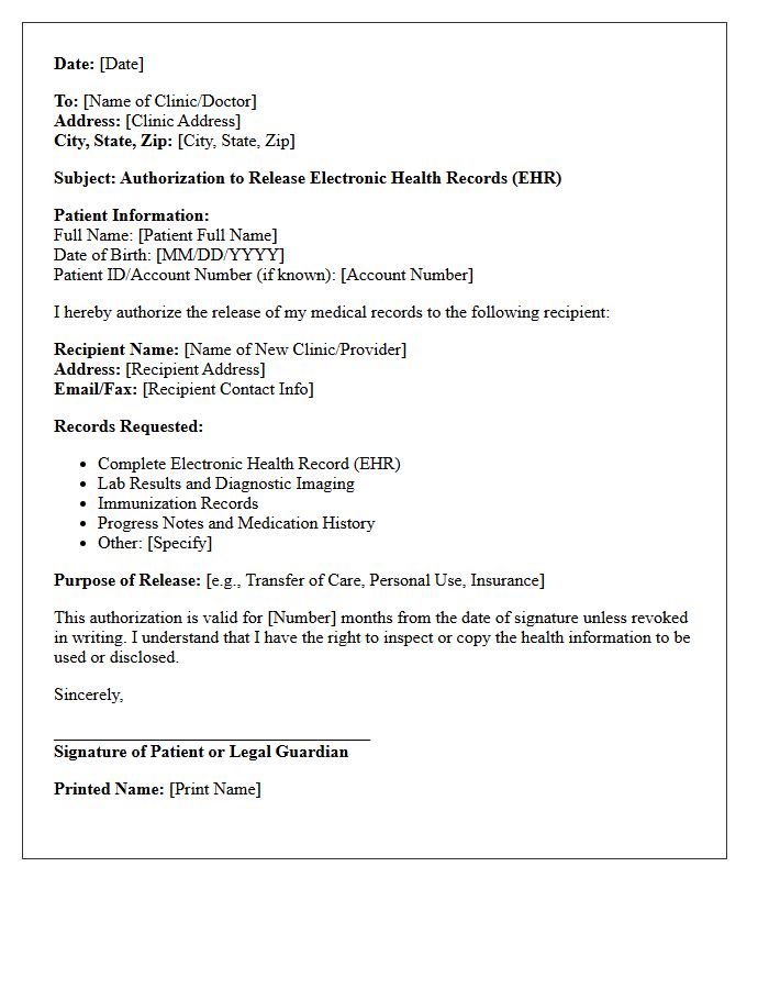 Medical Clinic Electronic Health Records Release Letter