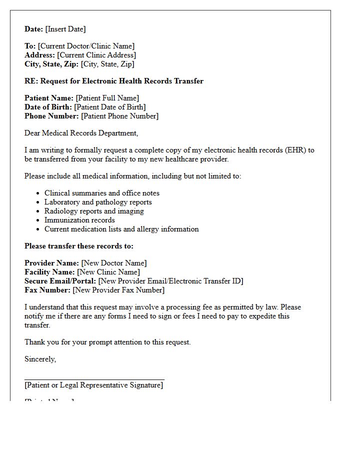 Letter Requesting Patient Electronic Health Records Transfer