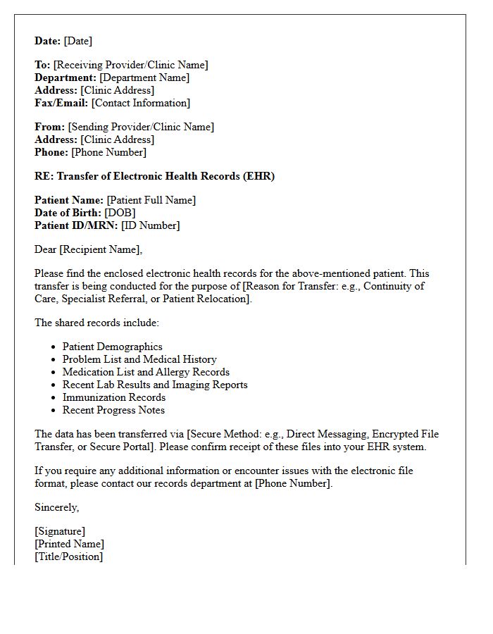 Inter-Clinic Electronic Health Records Transfer Letter