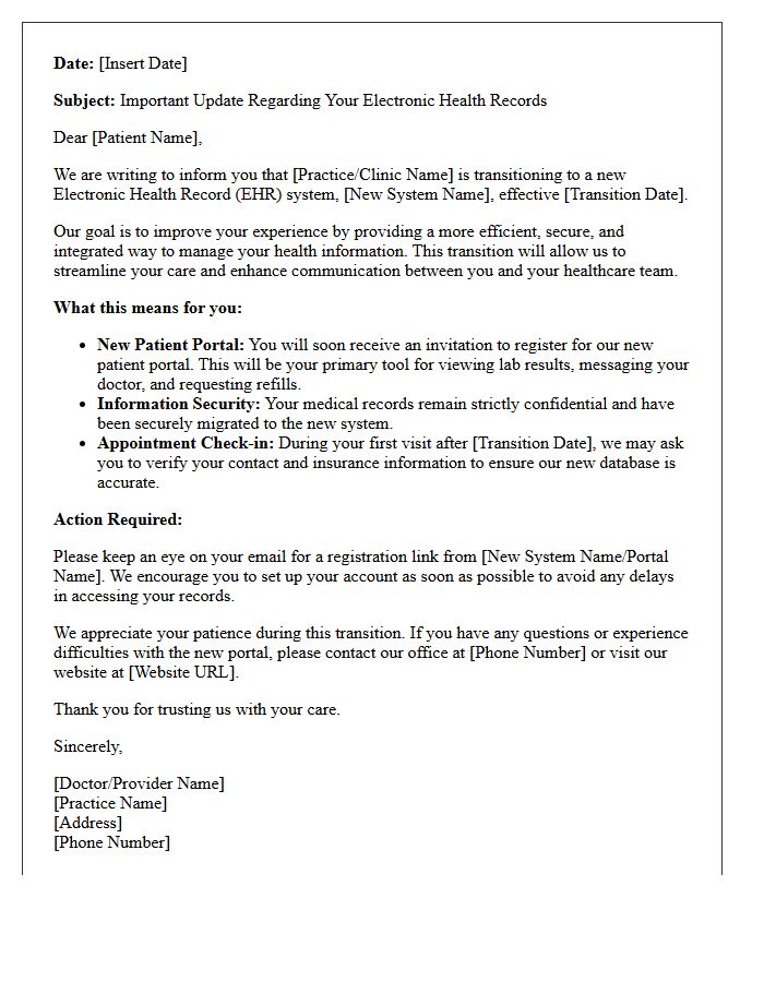 Patient Care Electronic Health Records Transition Letter